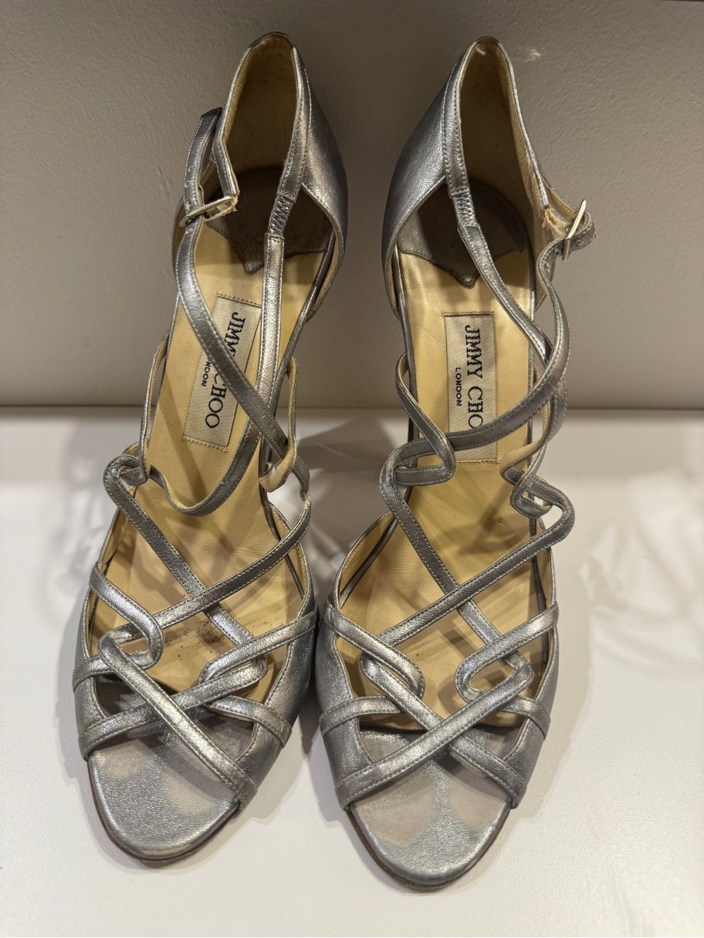 Jimmy Choo Metallic Silver Strappy High Heel Sandals - Picture 2 of 7